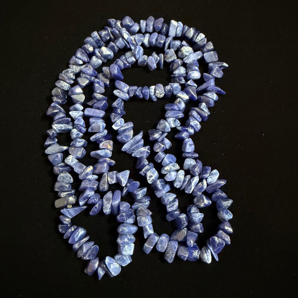 Vintage Natural Blue Sodalite Chip Bead Necklace‎ 32" Continuous Strand Boho